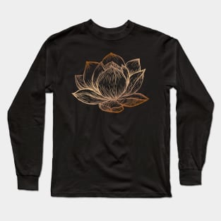 Golden Lotus Flower on Black Long Sleeve T-Shirt